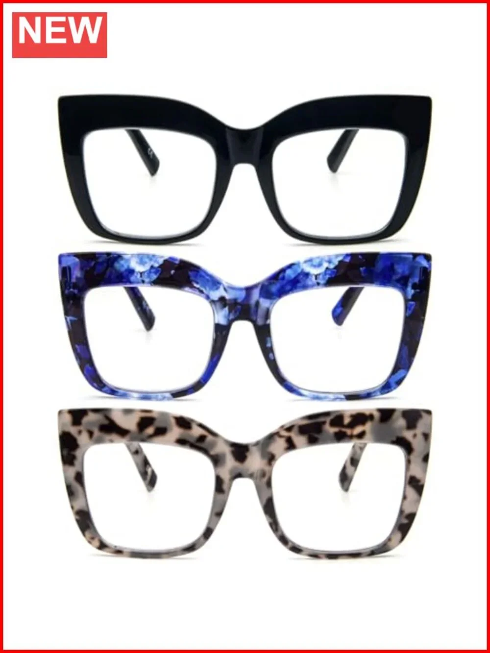 Oversized Reading Glasses for Women Blue Light Blocking 3 Pack Spring Hinge
